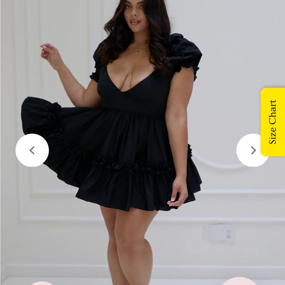 NWT.  Selkie Caviar Dress.  Elegant Black Puff Sleeve Dress - Picture 5 of 5